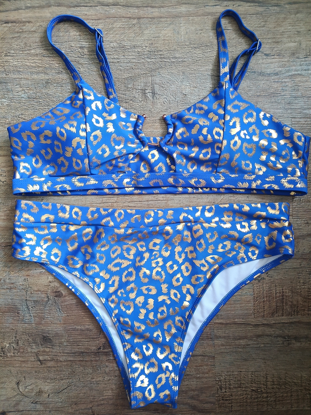Blue & Gold Leopard High-Waist Bikini Set Size XL - Picture 2 of 5